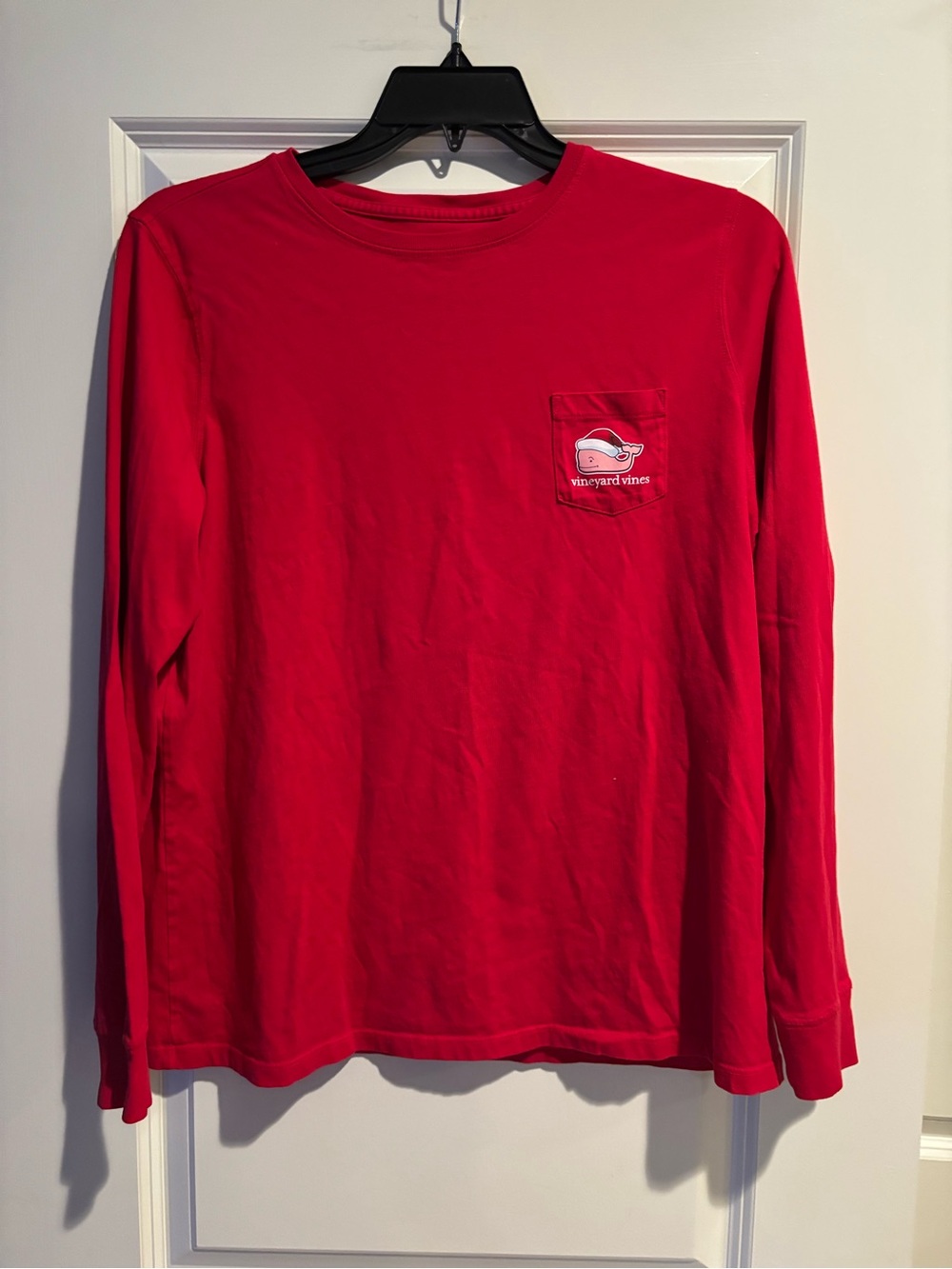 Vineyard Vines Men’s L Santa Whale Christmas Long Sleeve Pocket Tee Red